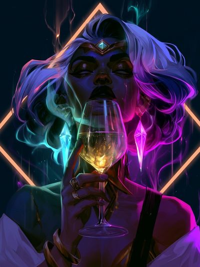 Neon Goddess Portrait Print. poster