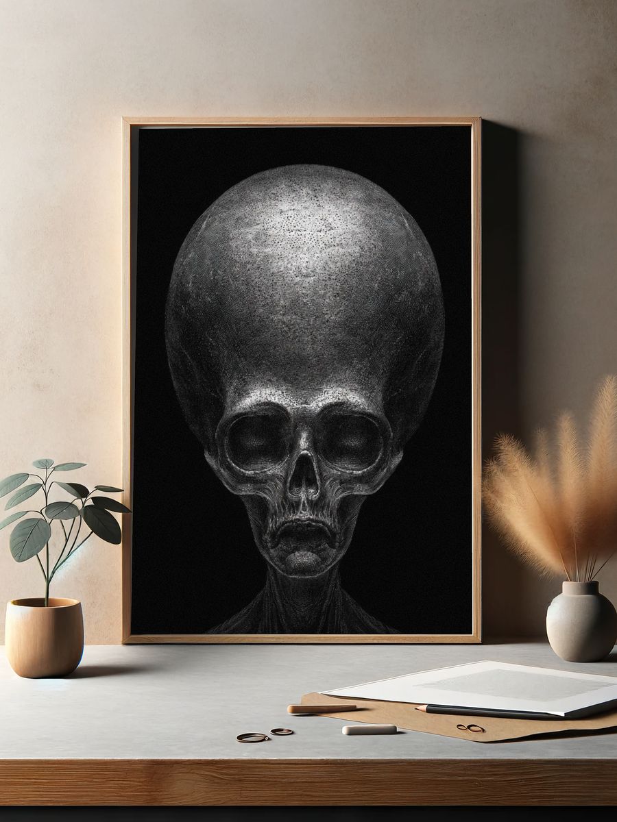Surreal Alien Skull Print. — room view 2