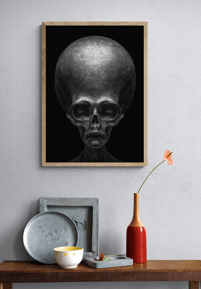 Surreal Alien Skull Print. — room view 3