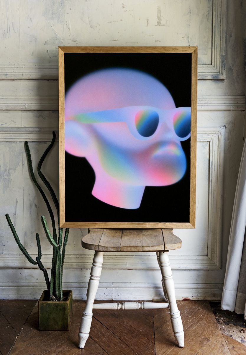 Rainbow 3D Head Illustration Poster. — room view 1