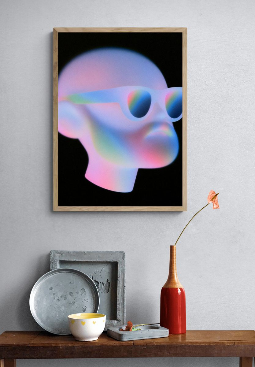 Rainbow 3D Head Illustration Poster. — room view 3