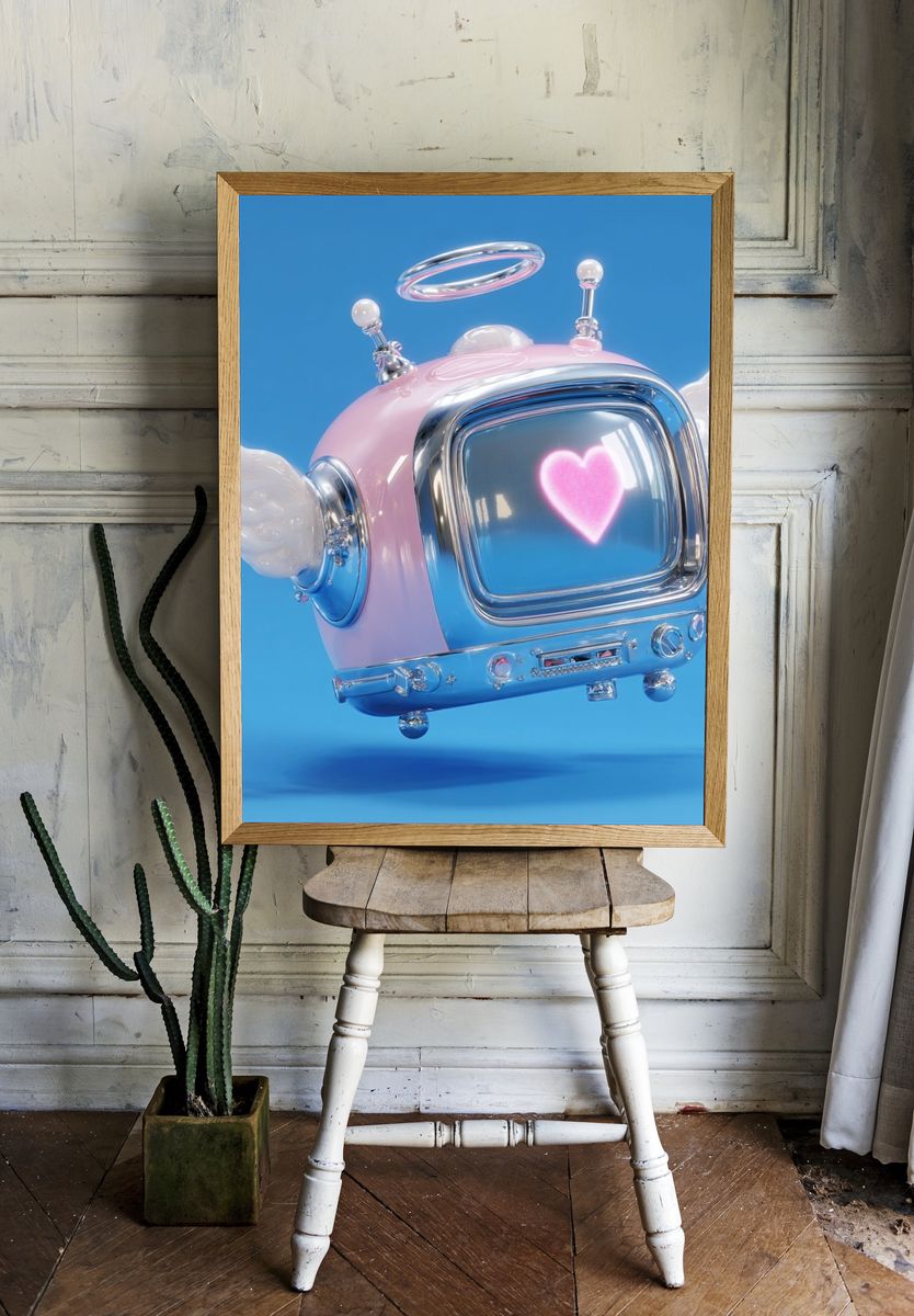 Floating Angel TV Pop Art Print. room preview