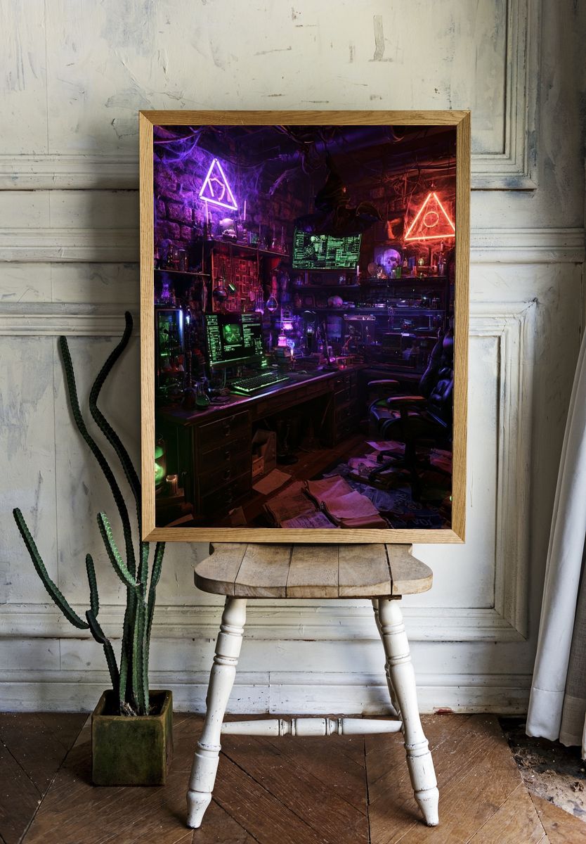 Neon Alchemist Lab Illustration Poster. room preview