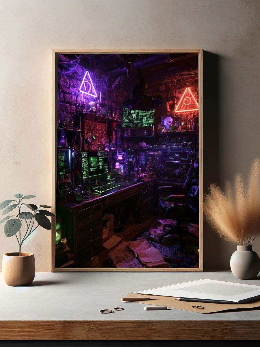 Neon Alchemist Lab Illustration Poster. — room view 2