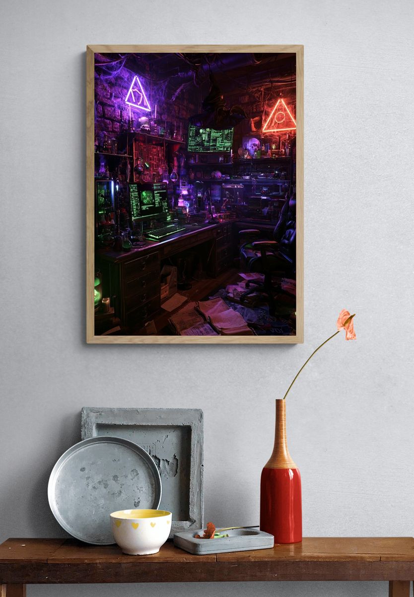 Neon Alchemist Lab Illustration Poster. — room view 3