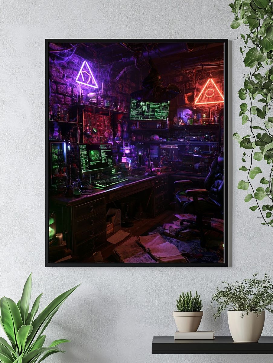 Neon Alchemist Lab Illustration Poster. — room view 4