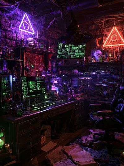 Neon Alchemist Lab Illustration Poster.