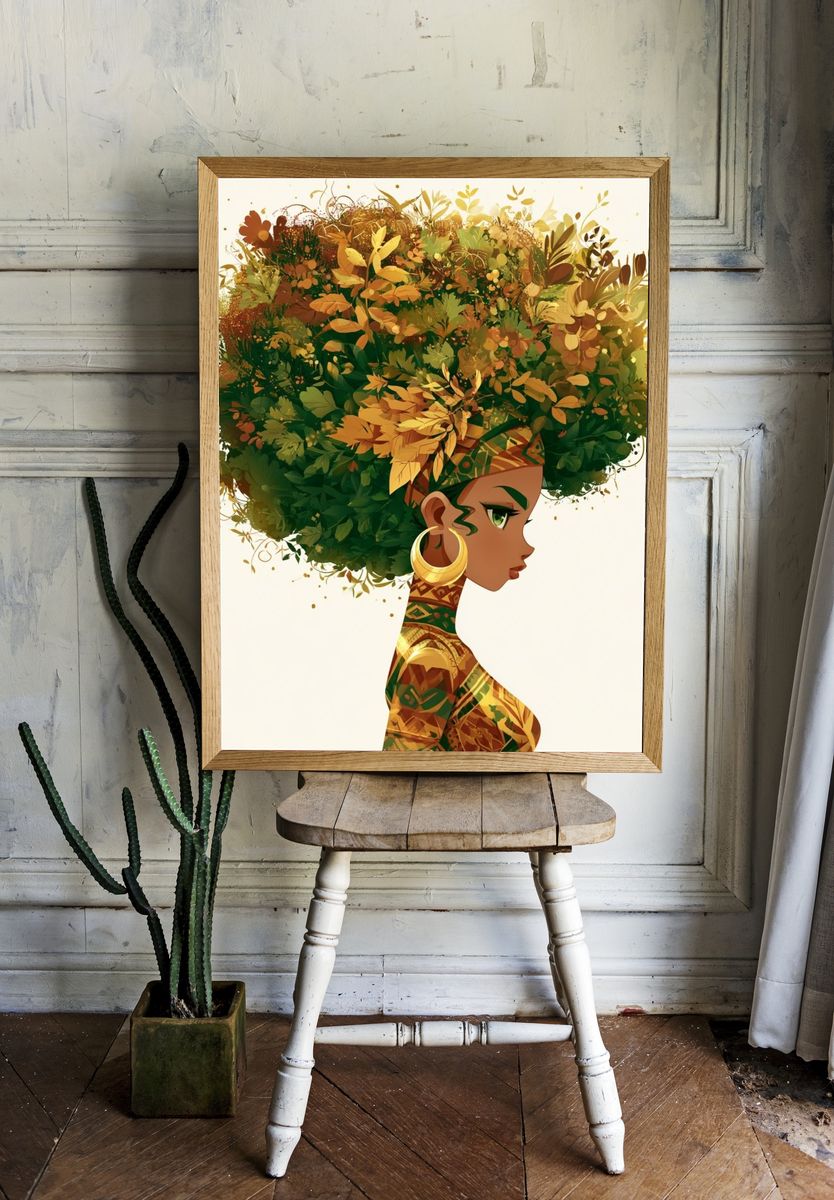 Afro Botanical Portrait Print. — room view 1