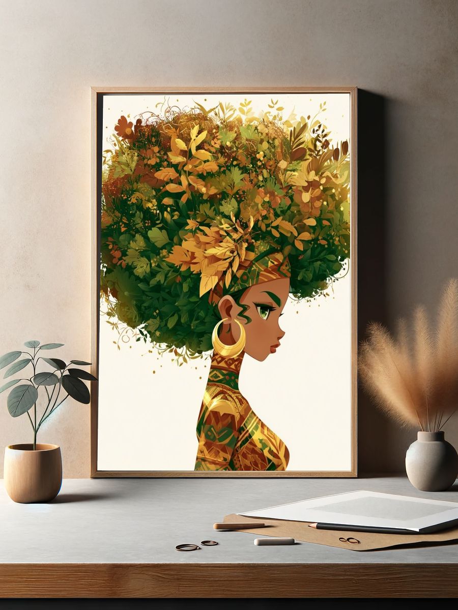 Afro Botanical Portrait Print. — room view 2