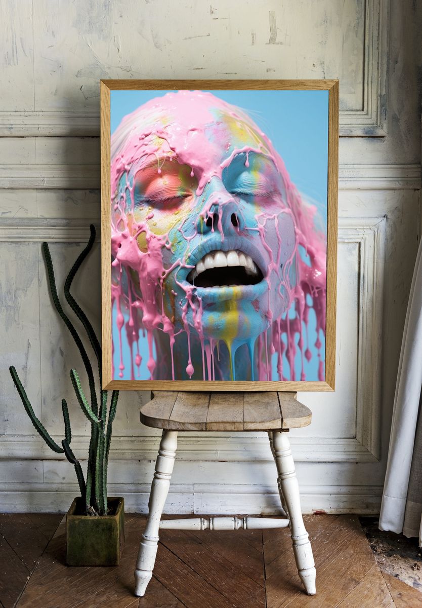 Pastel Drip Face Illustration Print. — room view 1