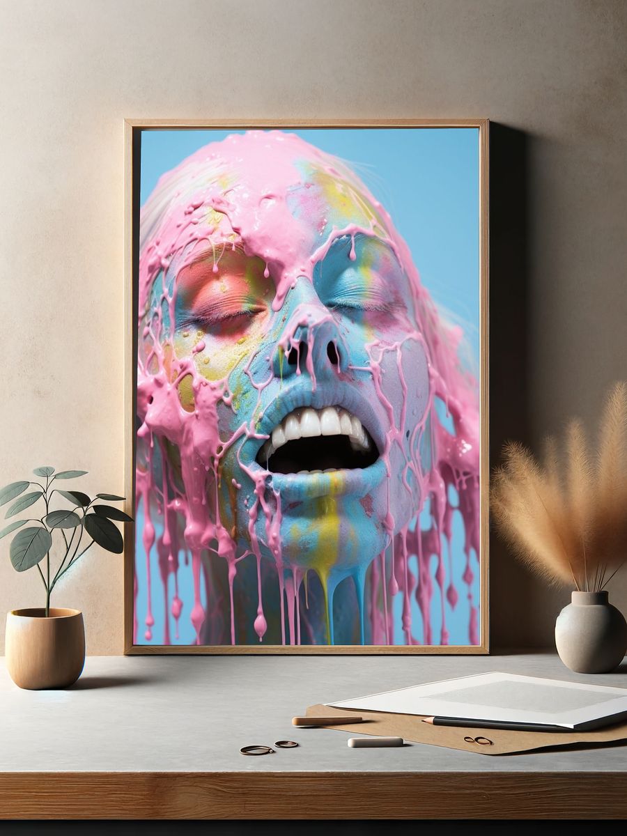 Pastel Drip Face Illustration Print. — room view 2