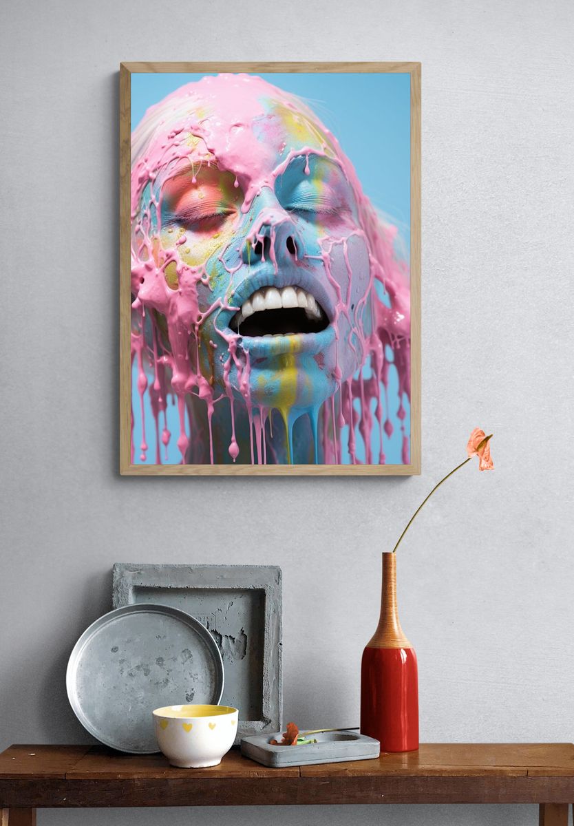 Pastel Drip Face Illustration Print. — room view 3