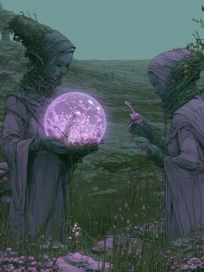 Mystic Garden Figures Illustration Poster. poster print