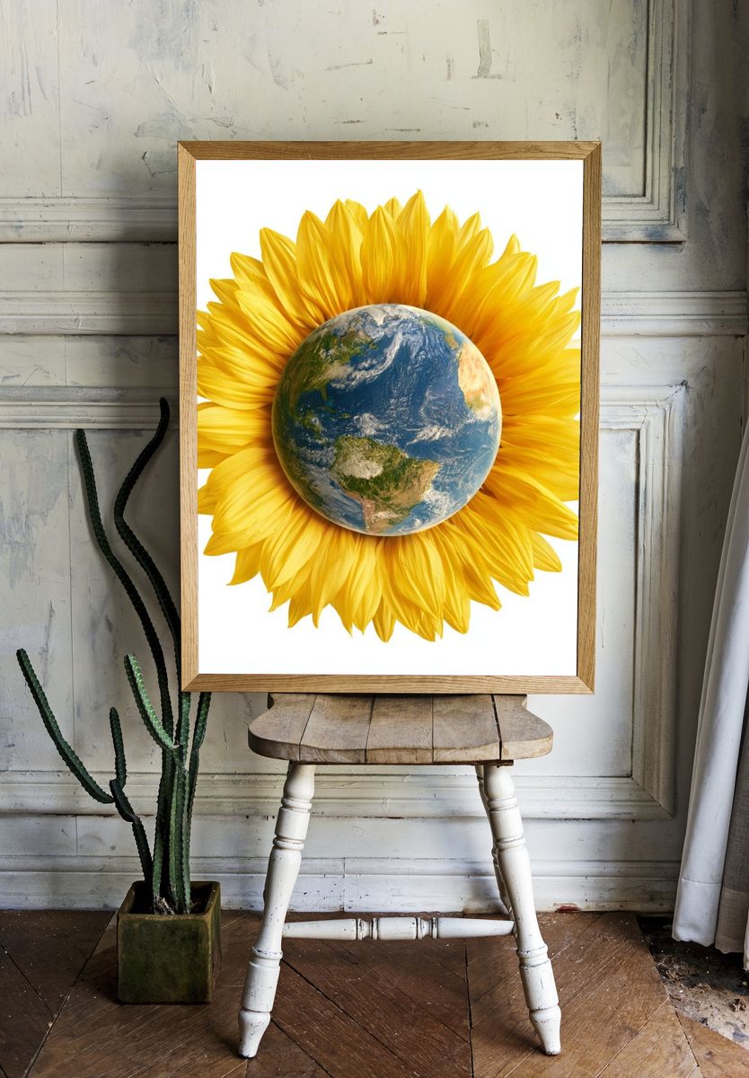 Earth Sunflower Illustration Poster. — room view 1