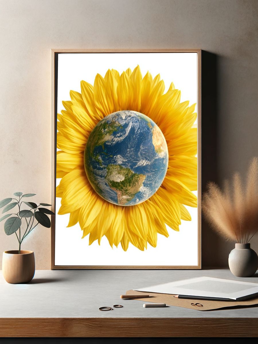 Earth Sunflower Illustration Poster. — room view 2