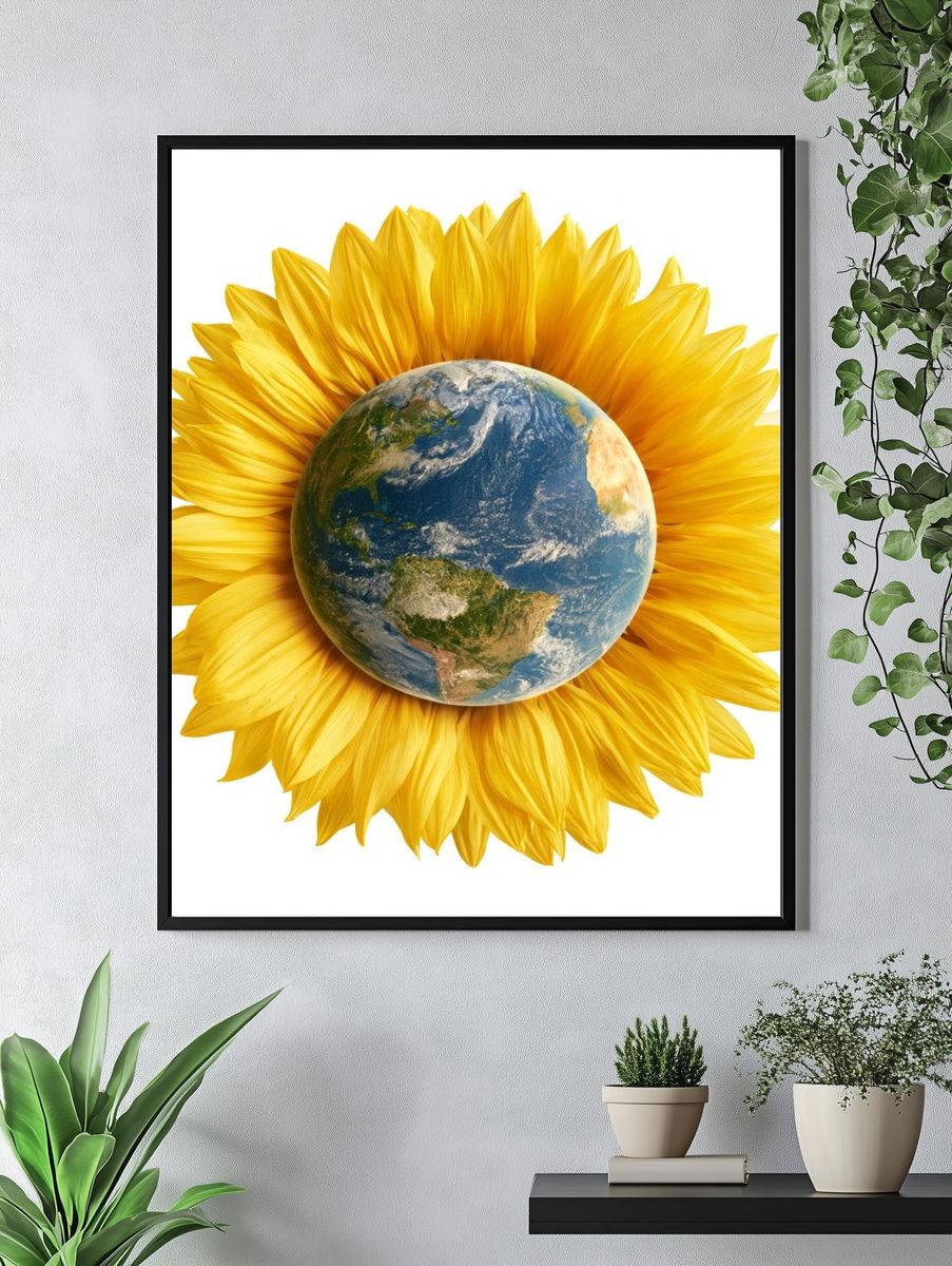 Earth Sunflower Illustration Poster. — room view 4