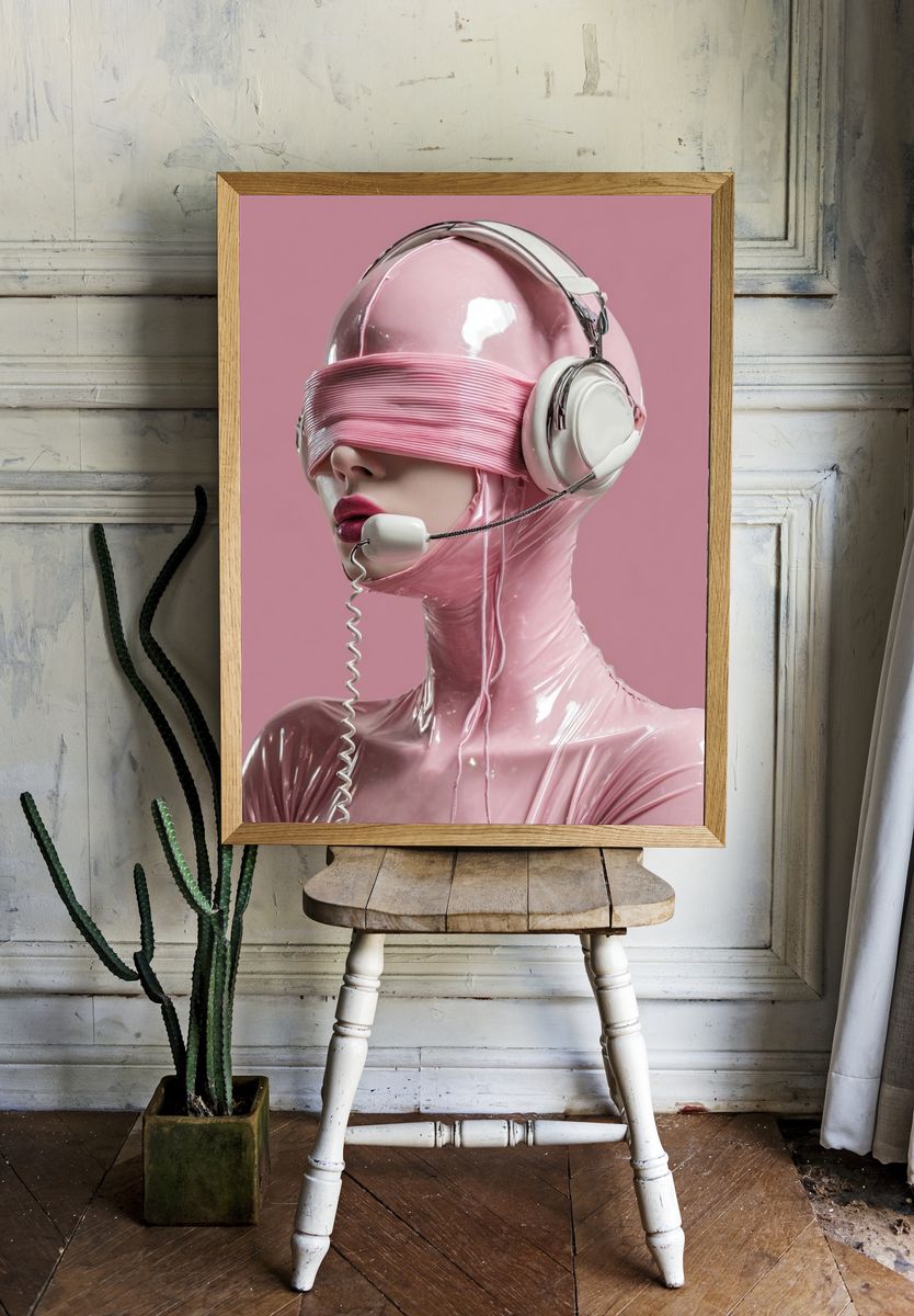 Pink Futuristic Portrait Print. room preview