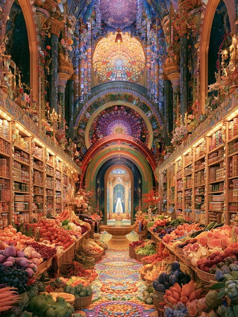 Enchanted Market Hall Illustration Poster. poster detail