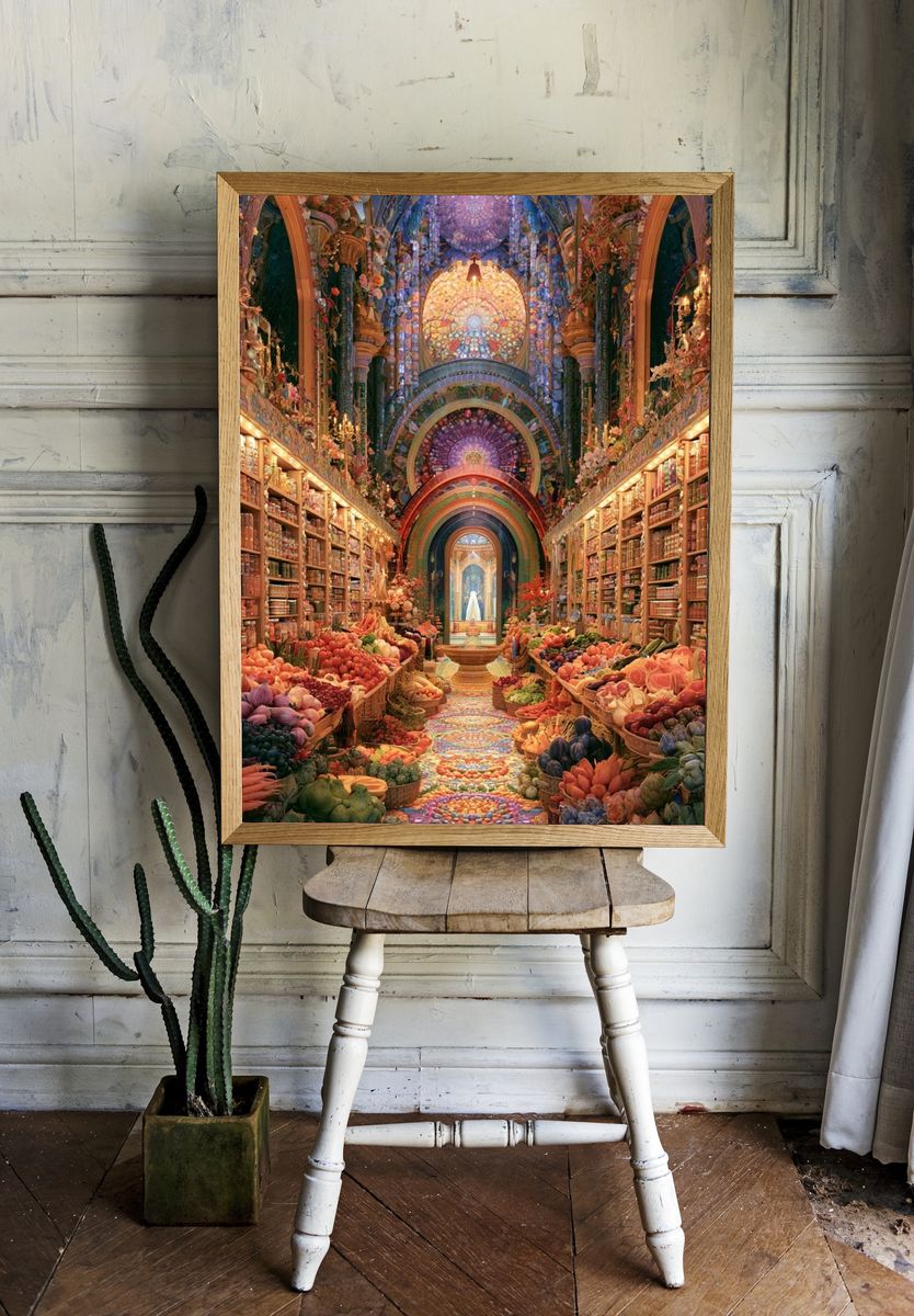 Enchanted Market Hall Illustration Poster. — room view 1