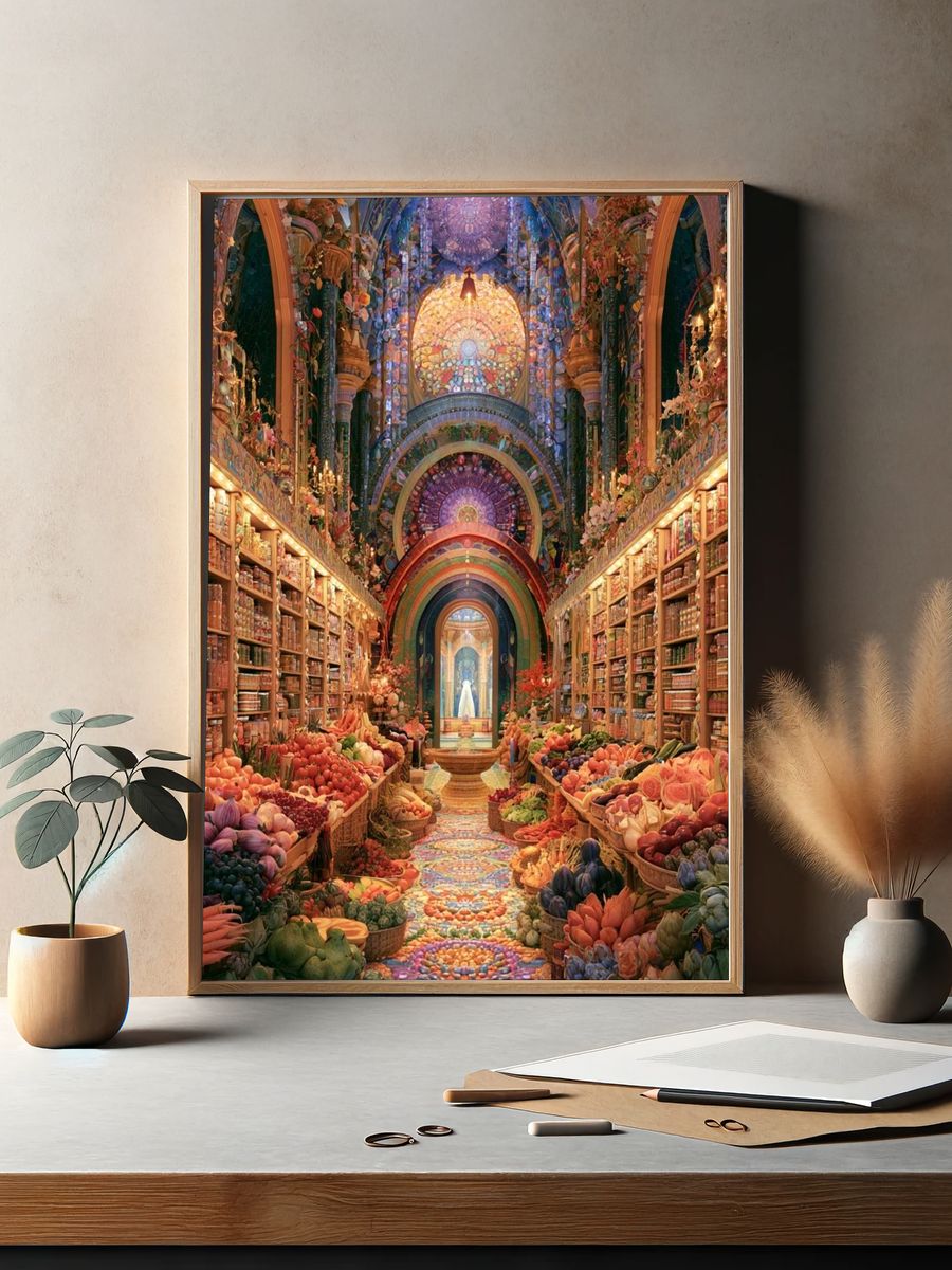 Enchanted Market Hall Illustration Poster. — room view 2