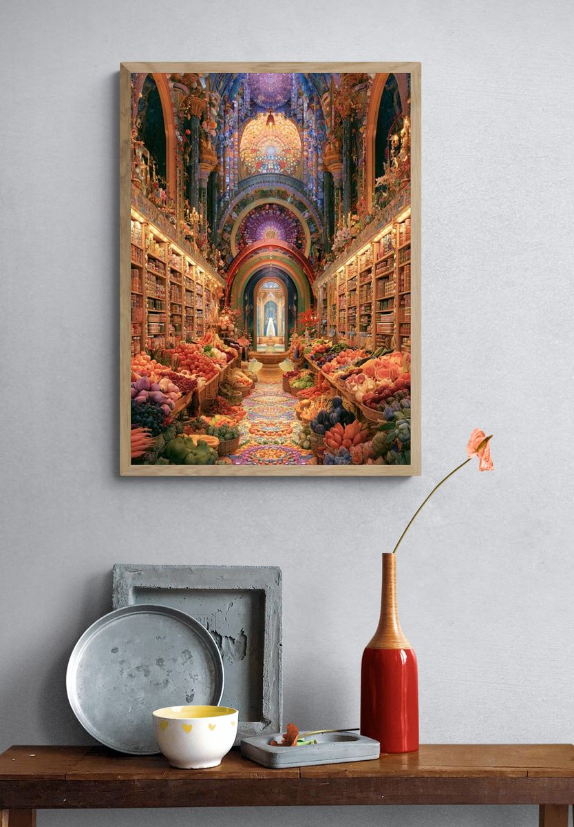 Enchanted Market Hall Illustration Poster. — room view 3