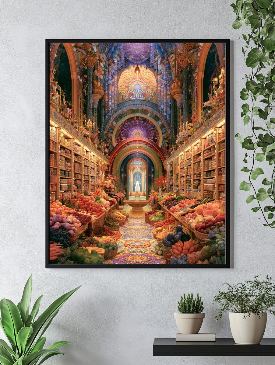 Enchanted Market Hall Illustration Poster. — room view 4