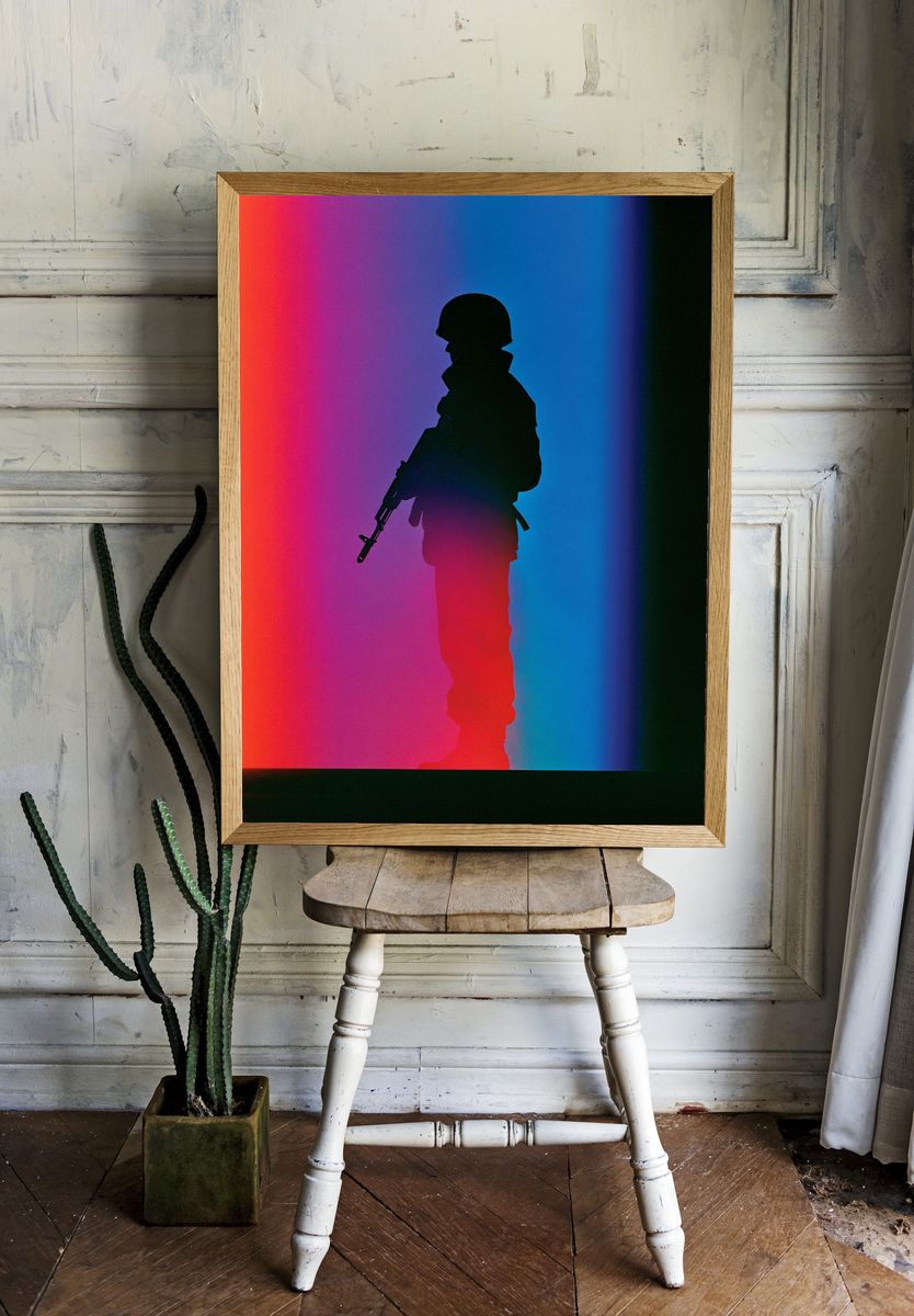 Soldier Silhouette Neon Poster. — room view 1