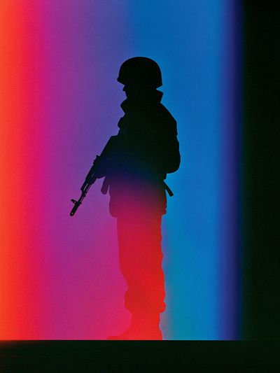 Soldier Silhouette Neon Poster. poster