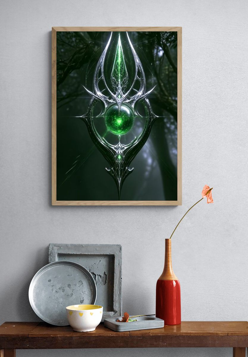Enchanted Green Orb Illustration Poster. — room view 3