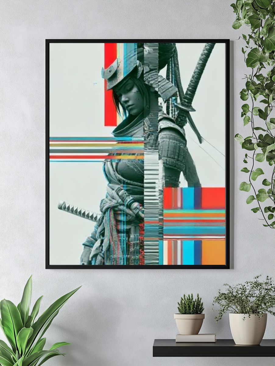 Glitch Samurai Warrior Illustration Poster. — room view 4