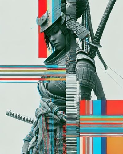 Glitch Samurai Warrior Illustration Poster. poster