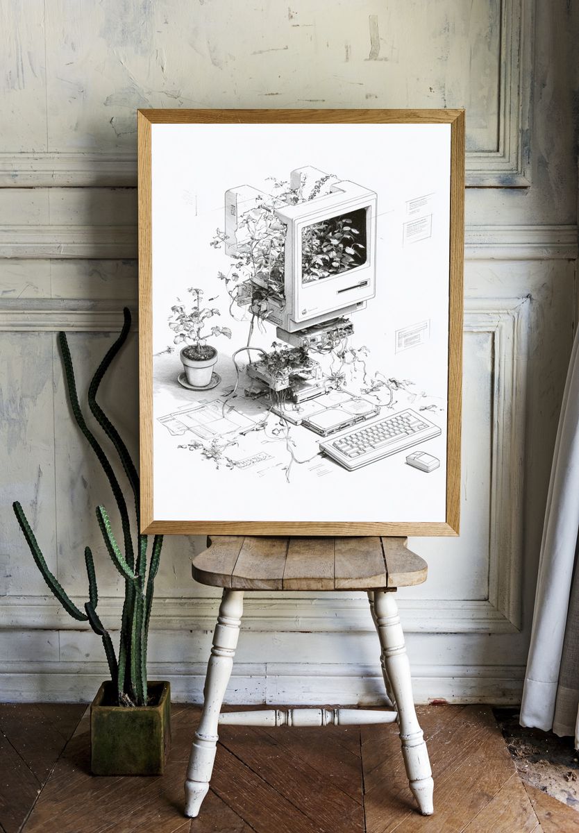 Botanical Computer Surrealism Print. room preview