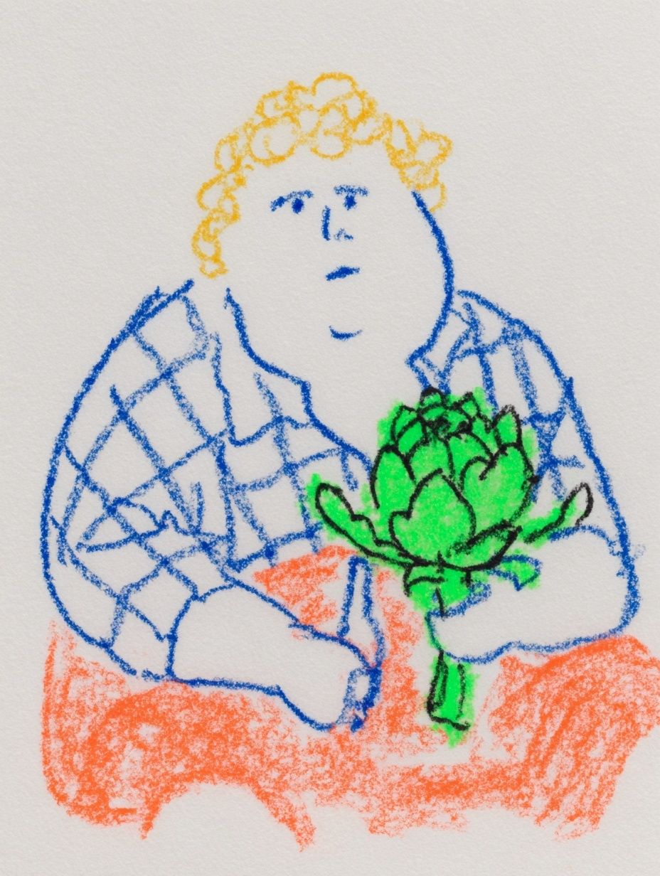 Child Holding Artichoke Illustration Poster. poster — illustration art