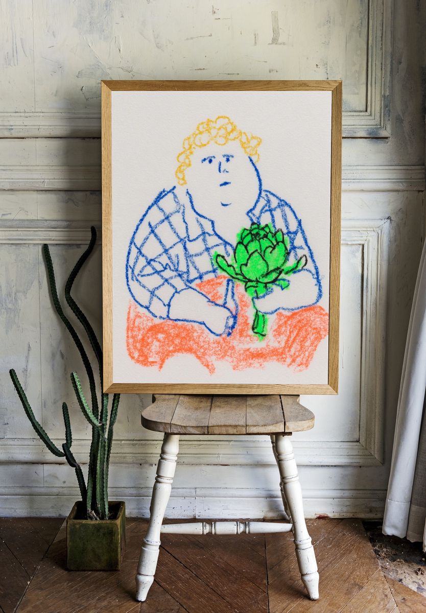 Child Holding Artichoke Illustration Poster. — room view 1