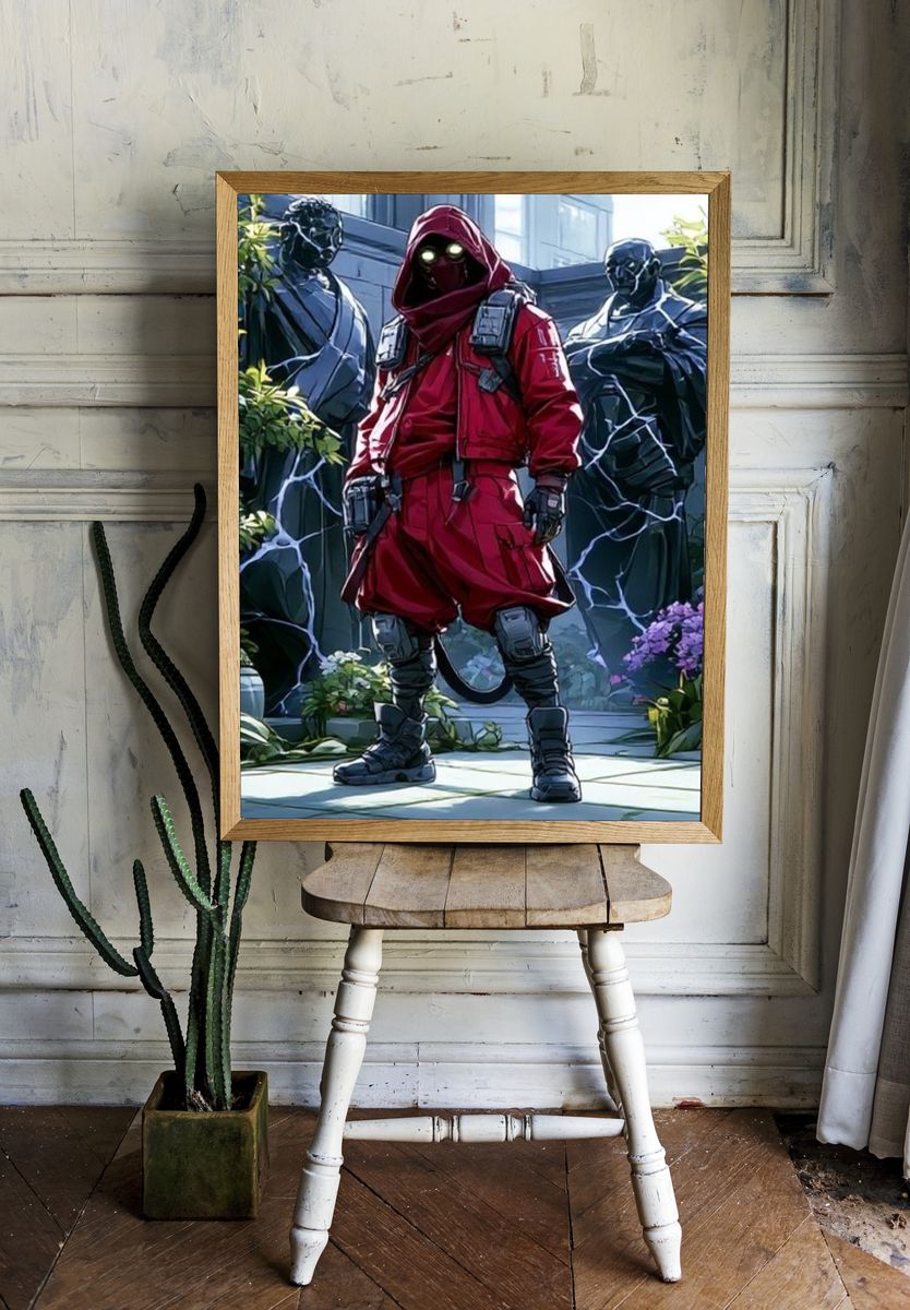 Masked Red Hood Figure Illustration Poster. — room view 1