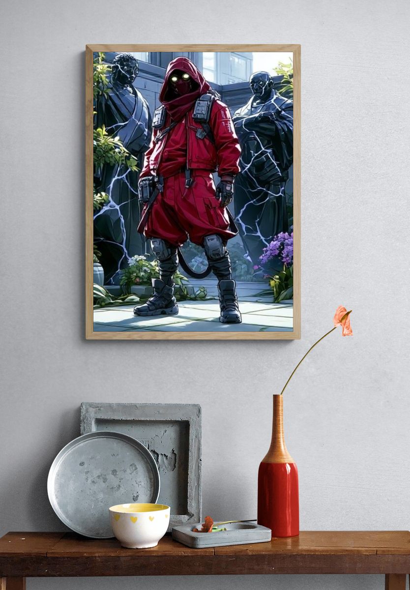Masked Red Hood Figure Illustration Poster. — room view 3