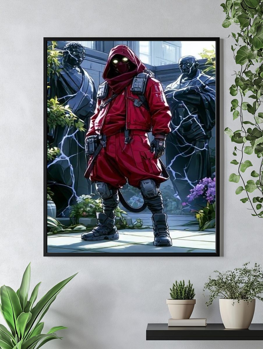 Masked Red Hood Figure Illustration Poster. — room view 4