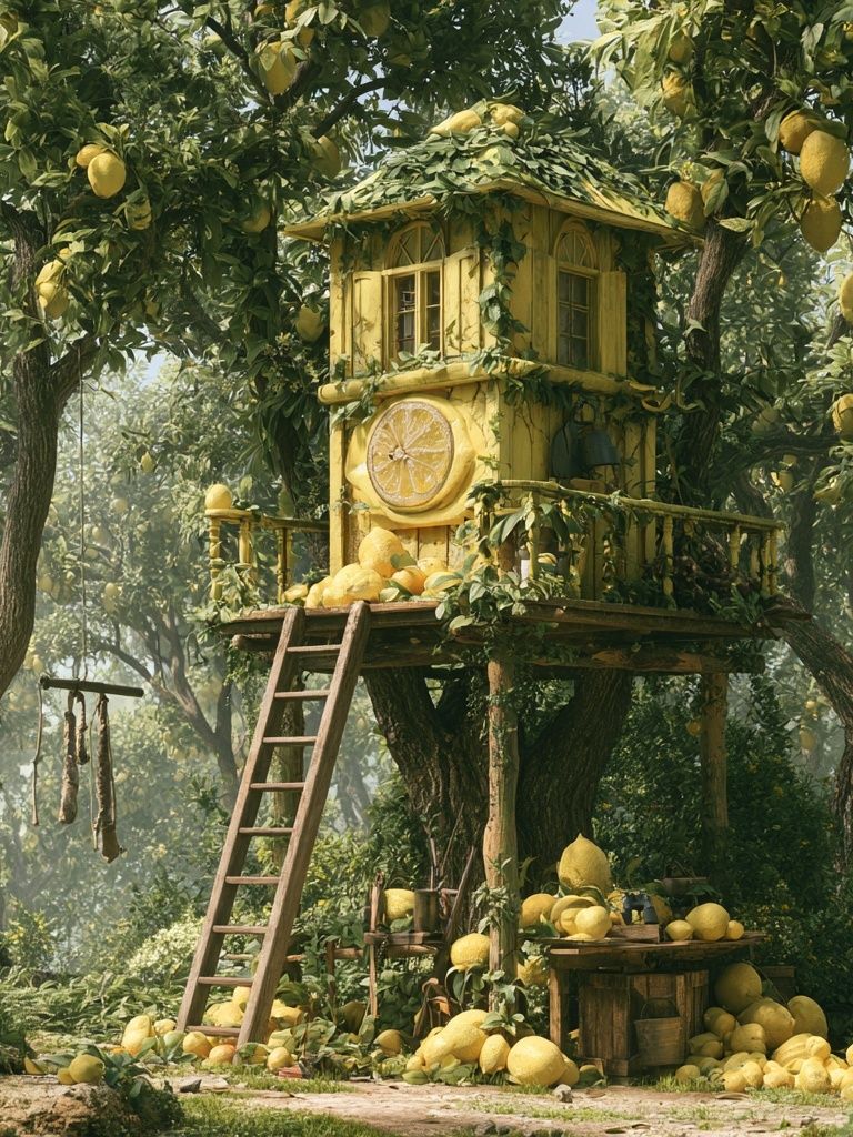 Lemon Treehouse Fantasy Print. poster — illustration art