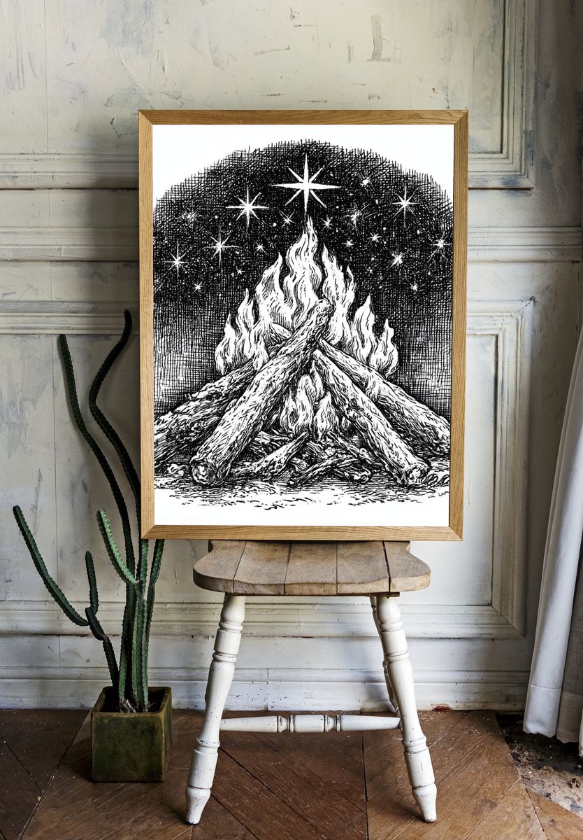 Celestial Campfire Ink Print. — room view 1