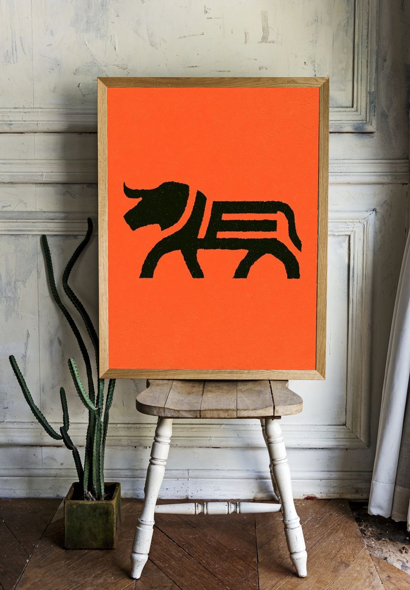 Black Bull Silhouette Typography Print. — room view 1