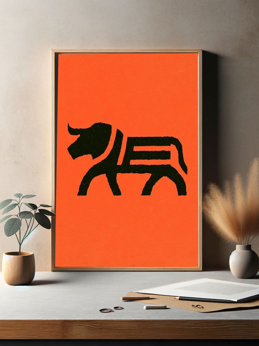 Black Bull Silhouette Typography Print. — room view 2