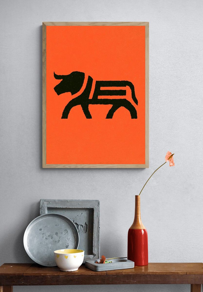 Black Bull Silhouette Typography Print. — room view 3