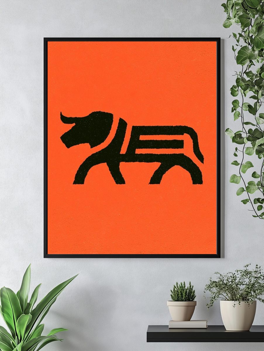 Black Bull Silhouette Typography Print. — room view 4