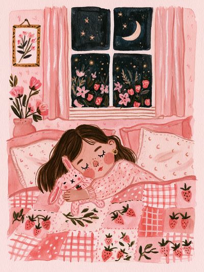 Strawberry Dream Bedroom Illustration Poster. poster