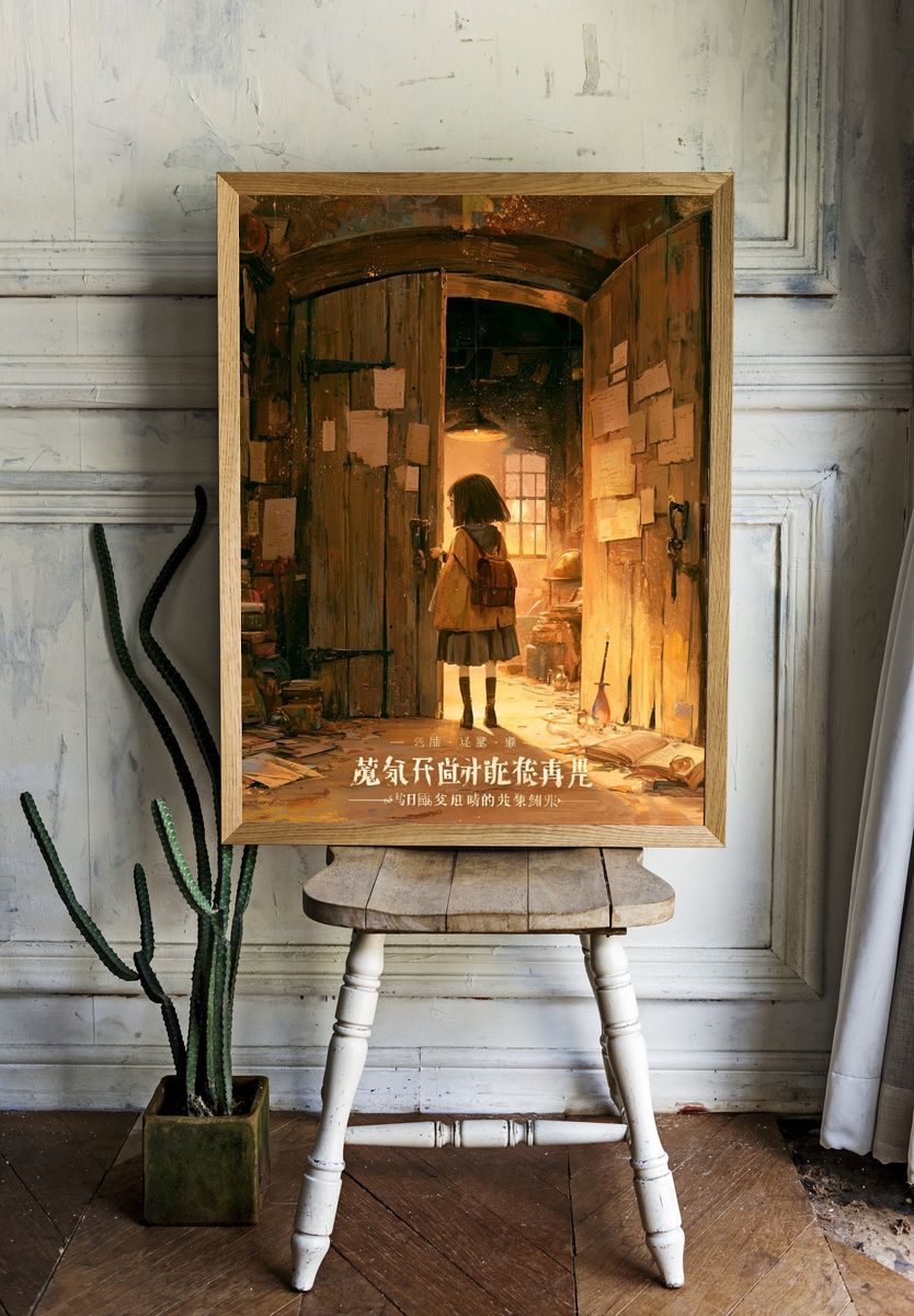 Cozy Library Girl Illustration Poster. — room view 1