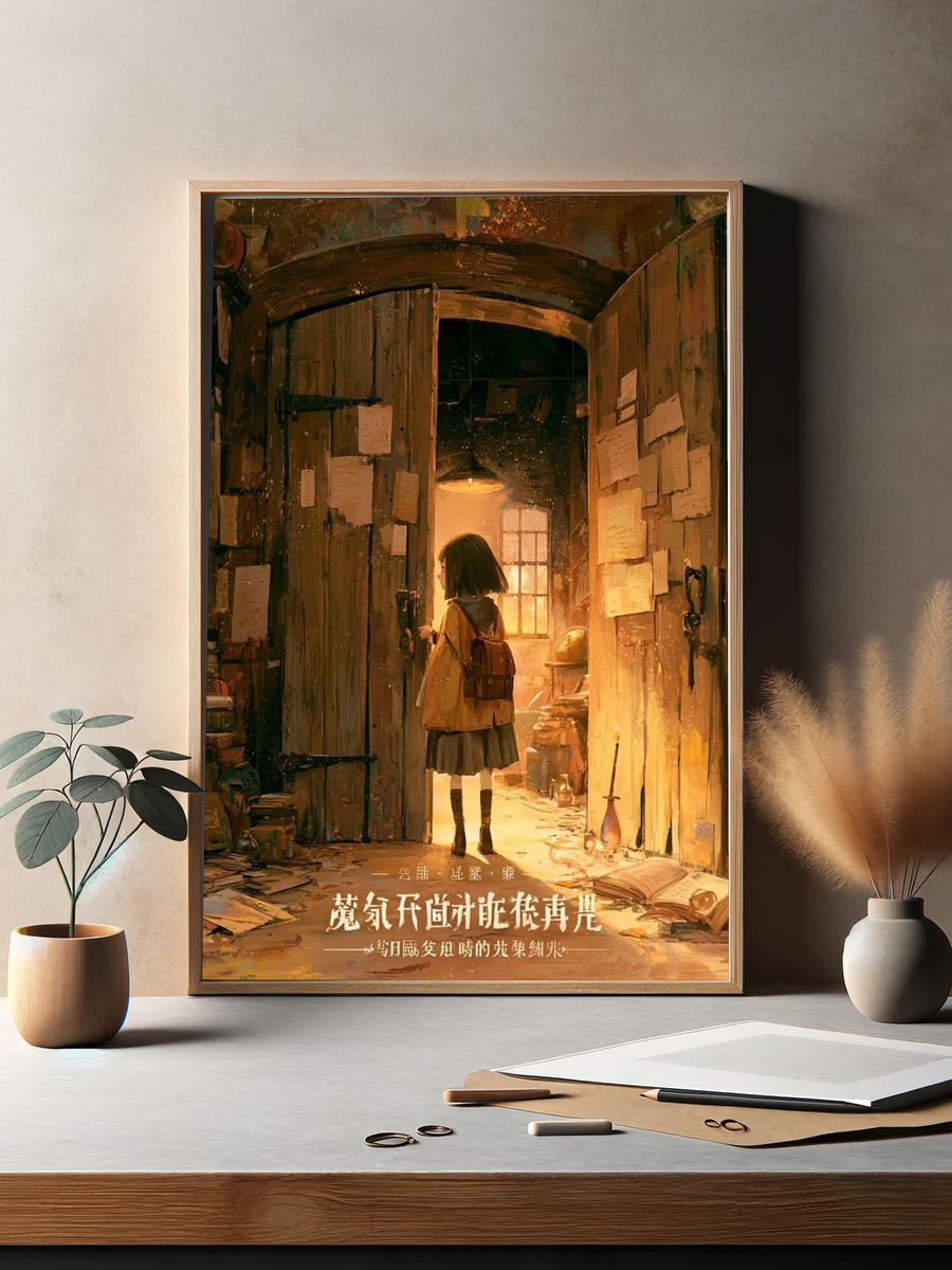 Cozy Library Girl Illustration Poster. — room view 2