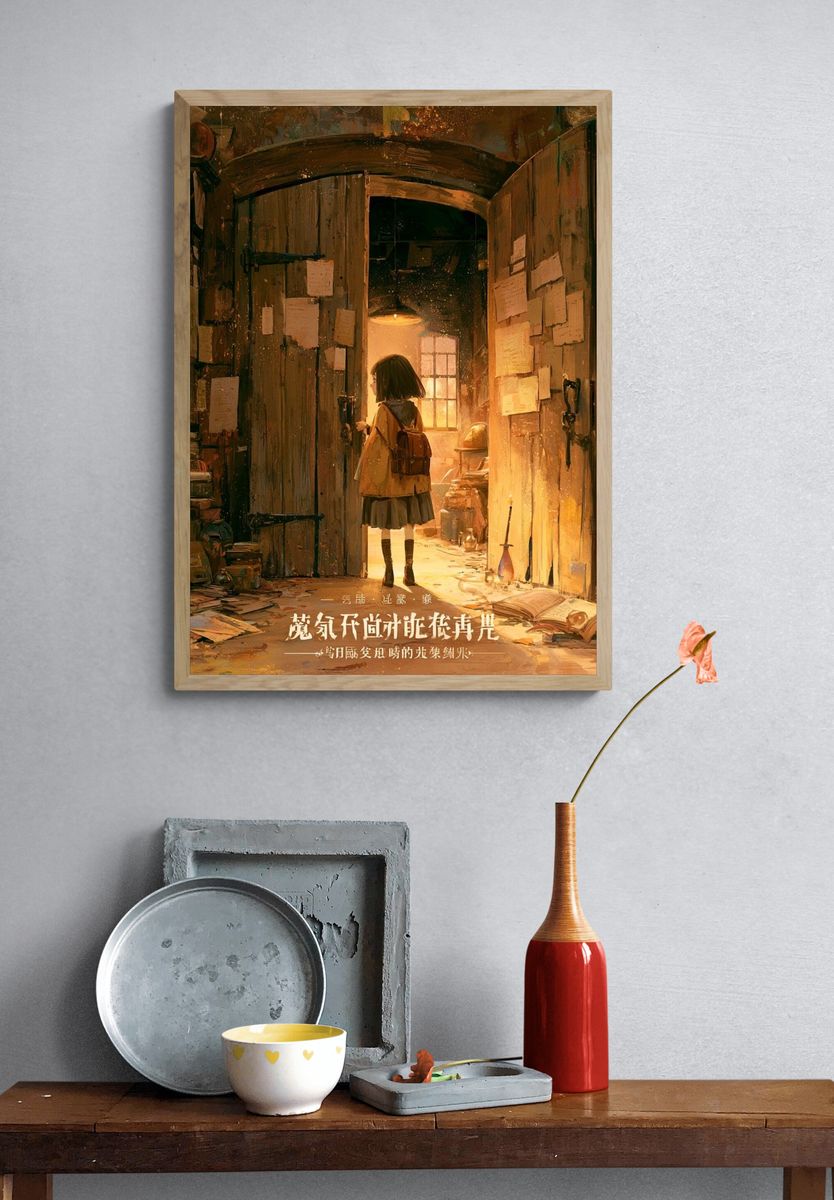 Cozy Library Girl Illustration Poster. — room view 3