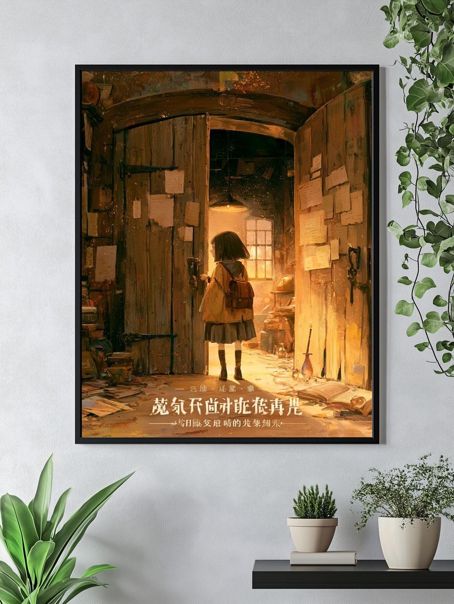 Cozy Library Girl Illustration Poster. — room view 4