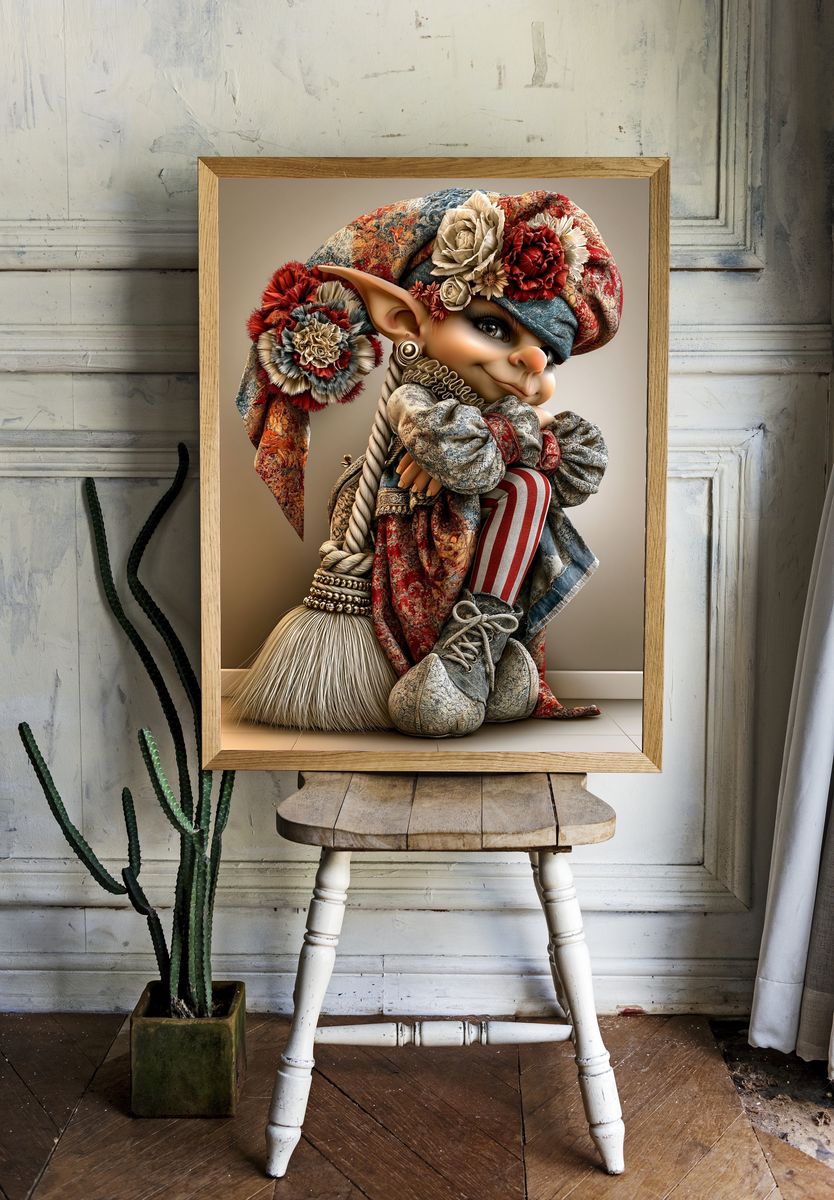 Whimsical Elf Portrait Illustration Print. room preview