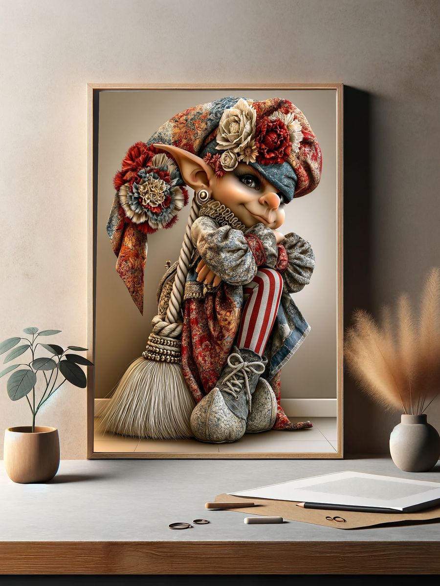 Whimsical Elf Portrait Illustration Print. — room view 2